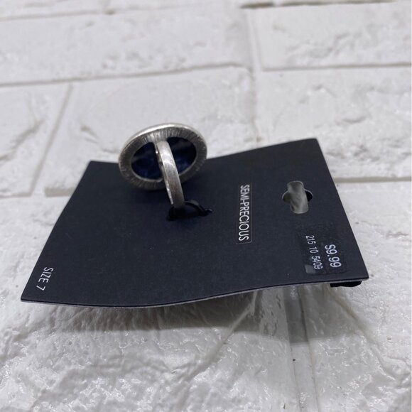 Semi Precious Women’s Ring Blue Stone Silver Finish Size 7 Elegant Jewelry - Picture 4 of 7